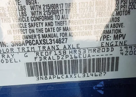 2025 Nissan Kicks Sv Fwd from USA, damaged, VIN 3N8AP6CAXSL314627